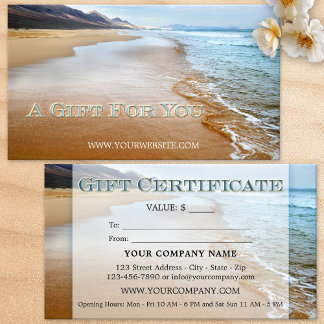 Cartes De Visite Certificat Cadeau de Plage