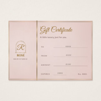 Cartes De Visite Certificat Cadeau de Salon Rose Pâle et Or Monogra