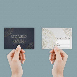 Cartes De Visite Certificat Cadeau de Studio de YOGA Mandala Bleu e