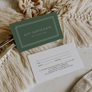 Cartes De Visite Certificat cadeau d'entreprise AVERY Rustique Vert