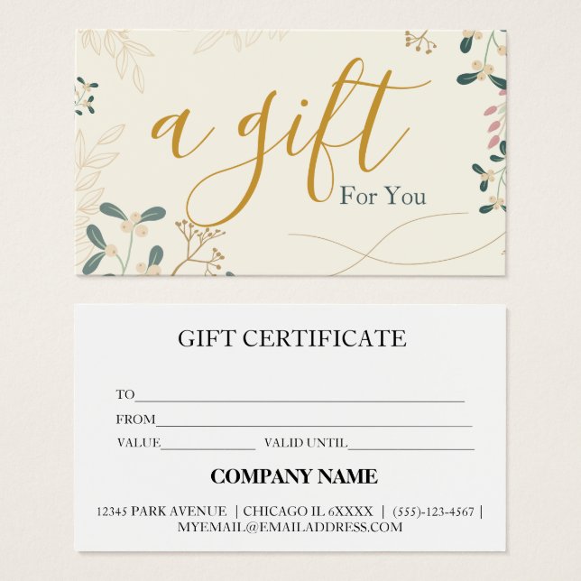 Cartes De Visite Certificat-cadeau d'entreprise simple et moderne (Devant & derrière)