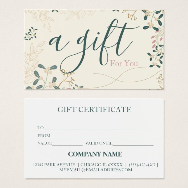 Cartes De Visite Certificat-cadeau d'entreprise simple et moderne (Devant & derrière)