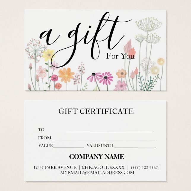 Cartes De Visite Certificat-cadeau d'entreprise simple et moderne (Devant & derrière)