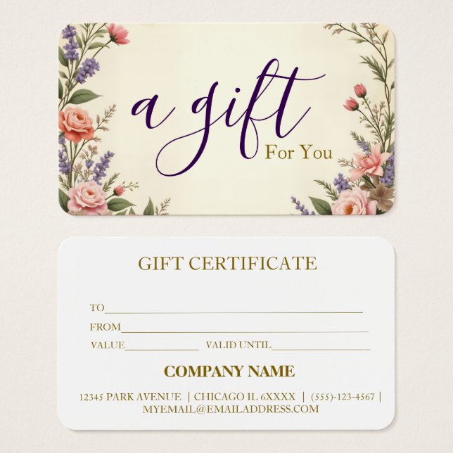 Cartes De Visite Certificat-cadeau d'entreprise simple et moderne (Devant & derrière)