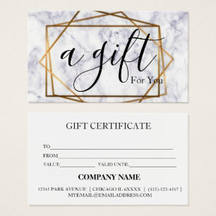Cartes De Visite Certificat cadeau d'entreprise simple et moderne