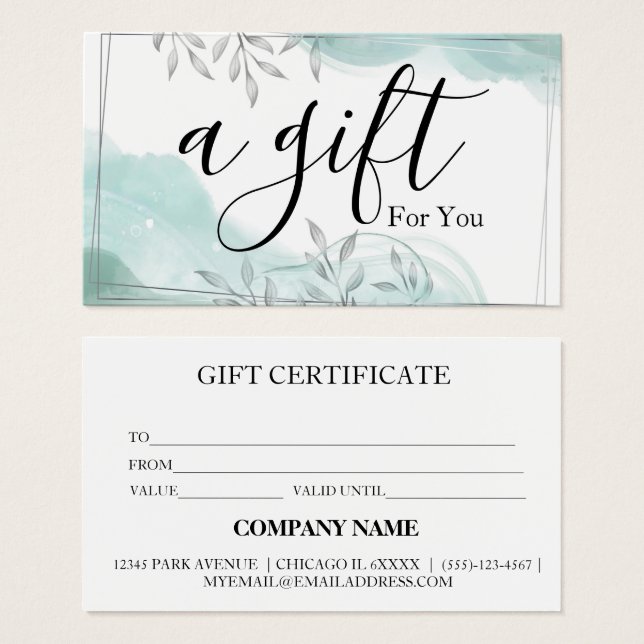 Cartes De Visite Certificat cadeau d'entreprise simple et moderne (Devant & derrière)