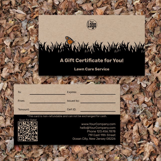 Cartes De Visite Certificat cadeau du service d'entretien des jardi (Garden Maintenance Service Gift Certificate - Khaki & Black)