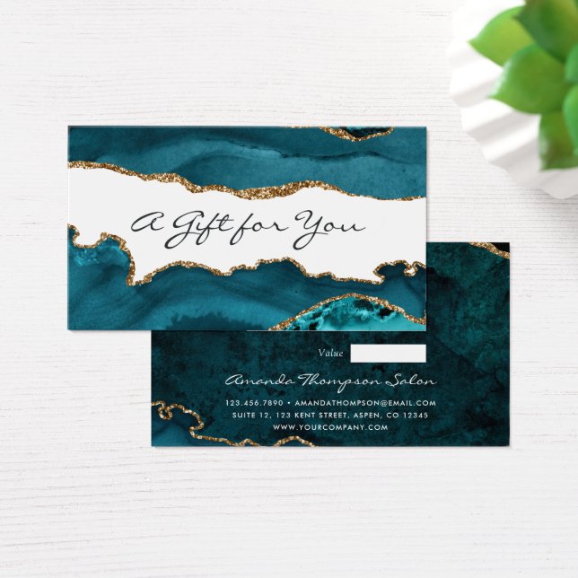 Cartes De Visite Certificat-cadeau en agate sarcelle - turquoise et (Bureau)