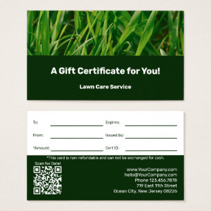 Cartes De Visite Certificat Cadeau Entreprise d'Entretien de Pelous