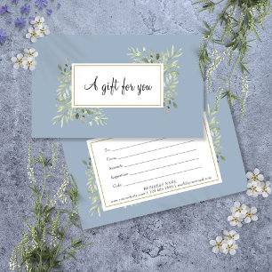 Cartes De Visite Certificat-cadeau entreprise Dusty Blue Gold Green