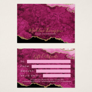 Cartes De Visite Certificat cadeau entreprise en agate or magenta r