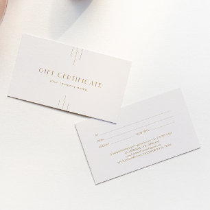 Cartes De Visite Certificat cadeau entreprise Everly Cream et Or