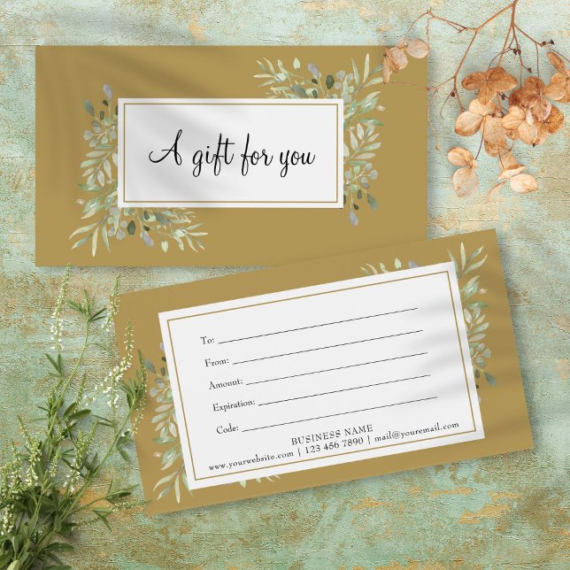 Cartes De Visite Certificat Cadeau Entreprise Feuillage Vert Doré (Gold Greenery Foliage Business Gift Certificate)