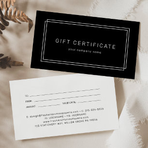 Cartes De Visite Certificat Cadeau Entreprise Noir Moderne Avery