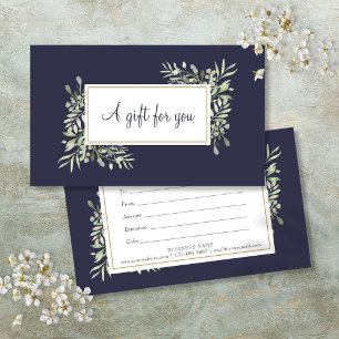 Cartes De Visite Certificat Cadeau Feuilles de Printemps Bleu Marin