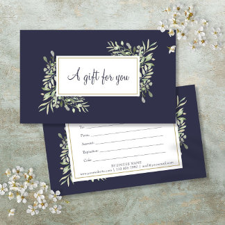Cartes De Visite Certificat Cadeau Feuilles de Printemps Bleu Marin