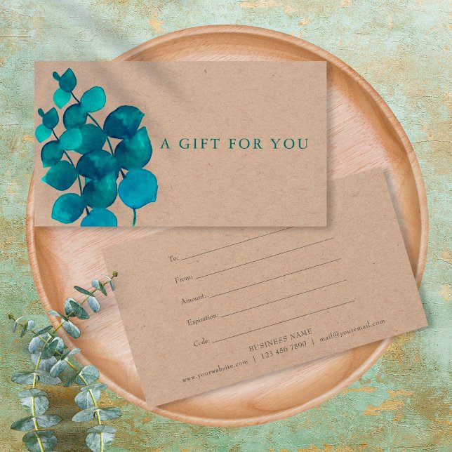 Cartes De Visite Certificat Cadeau Feuilles d'Eucalyptus Rustique É (Créateur téléchargé)