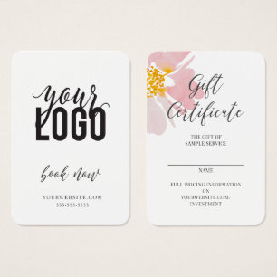 Cartes De Visite Certificat cadeau Fleur Aquarelle Entreprise