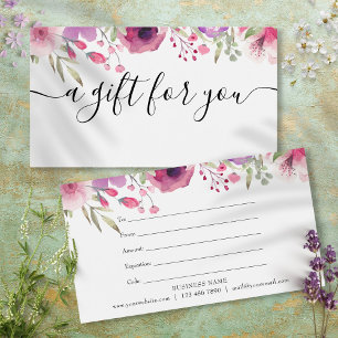 Cartes De Visite Certificat Cadeau Fleurs Roses Aquarelle