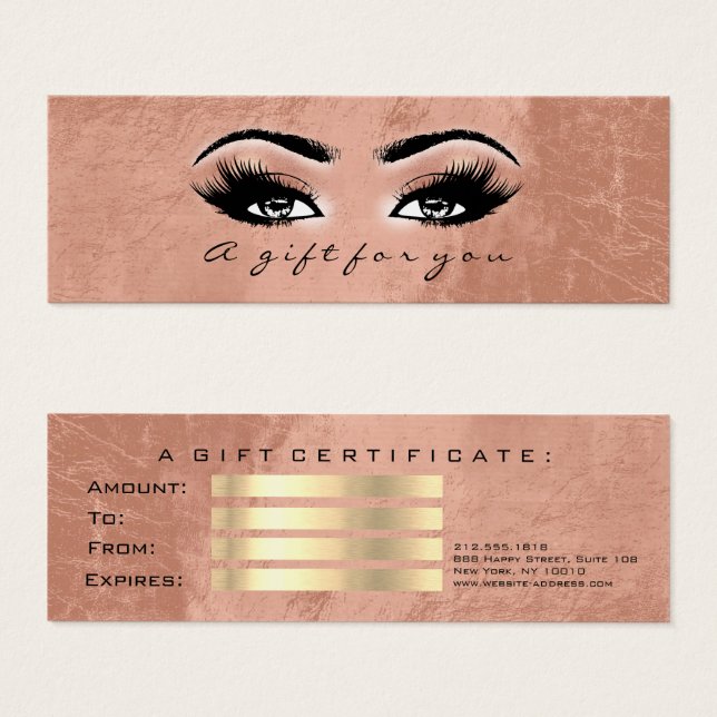 Cartes De Visite Certificat cadeau Gold Copper Lashes Artiste maqui (Devant & derrière)