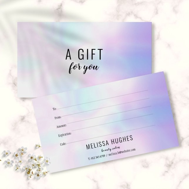 Cartes De Visite Certificat Cadeau Holographique Simple Moderne (Simple Modern Holographic Gift Certificate)