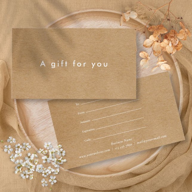 Cartes De Visite Certificat Cadeau Kraft Rustique Entreprise Minima (Minimalist Business Rustic Kraft Gift Certificate)