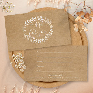 Cartes De Visite Certificat Cadeau Kraft Rustique Guirlande de Bois