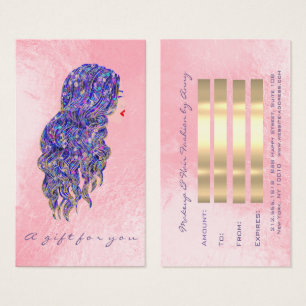 Cartes De Visite Certificat cadeau Maquillage coiffeur rose or