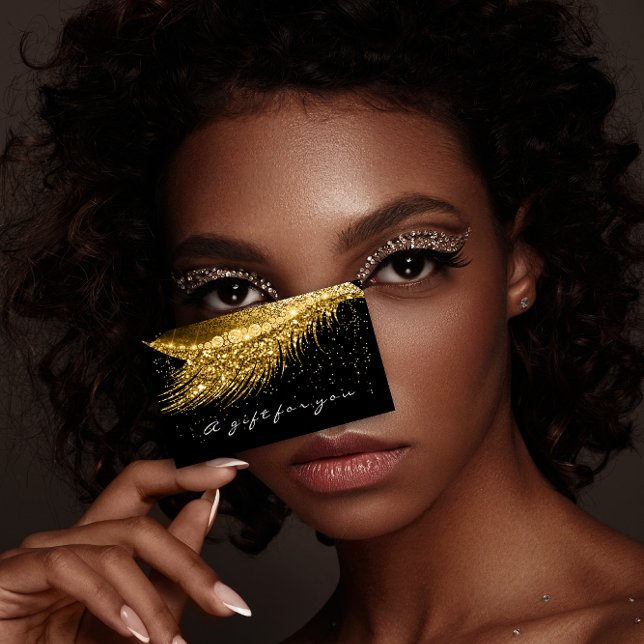 Cartes De Visite Certificat cadeau Métallurgique Lash Maquillage no (Gift Certificate Metallic Gold Lash Black Makeup)