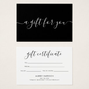 Cartes De Visite Certificat cadeau minimaliste de script noir