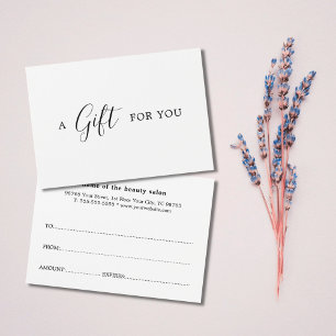 Cartes De Visite Certificat cadeau minimaliste élégant noir blanc