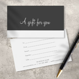Cartes De Visite Certificat Cadeau Minimaliste Script