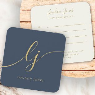 Cartes De Visite Certificat cadeau moderne élégant Marine Ivory Gol
