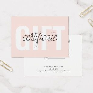 Cartes De Visite Certificat cadeau moderne minimaliste