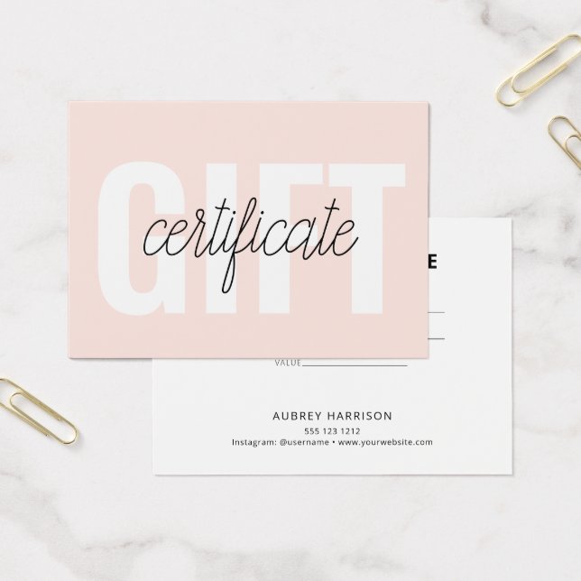 Cartes De Visite Certificat cadeau moderne minimaliste (Bureau)