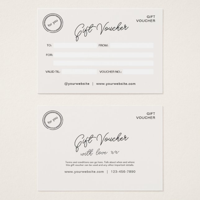 Cartes De Visite Certificat cadeau Neutral Modern Business Voucher (Devant & derrière)