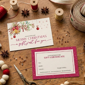 Cartes De Visite Certificat Cadeau Noël Floral Élégant 