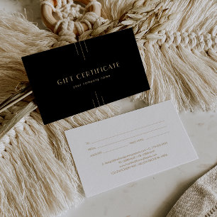 Cartes De Visite Certificat-cadeau noir et or Art Déco EVERLY