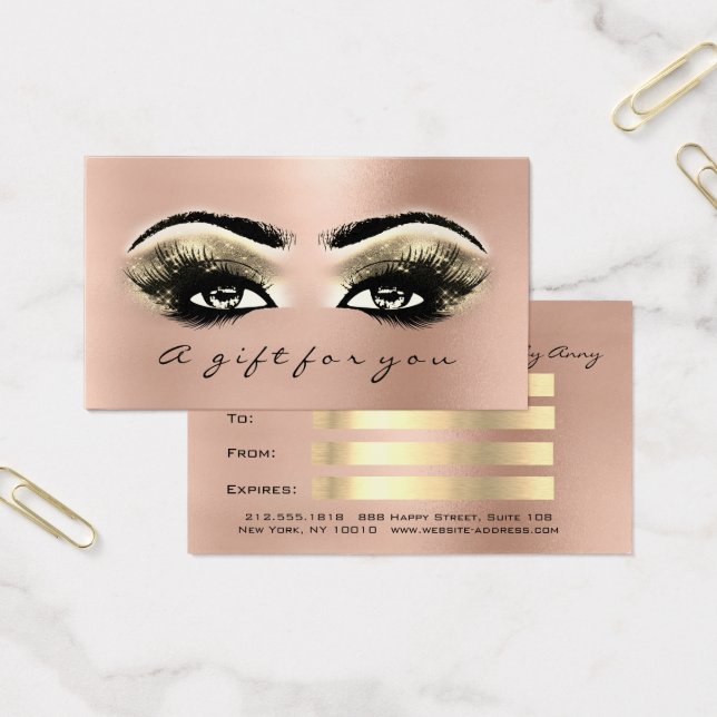 Cartes De Visite Certificat cadeau Peach Rose Gold Lashes Maquillag (Bureau)