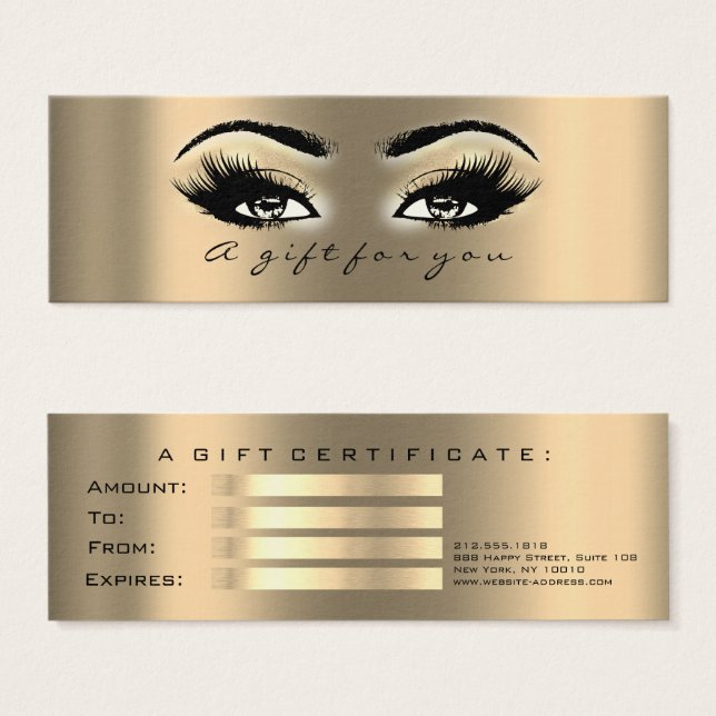 Cartes De Visite Certificat cadeau Petit Sepia Gold Lashes Maquilla (Devant & derrière)