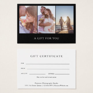 Cartes De Visite Certificat cadeau photo noir moderne