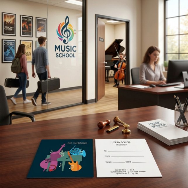 Cartes De Visite Certificat Cadeau pour Cours de Musique Personnali (Créateur téléchargé)