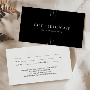 Cartes De Visite Certificat-cadeau professionnel Art Déco noir EVER