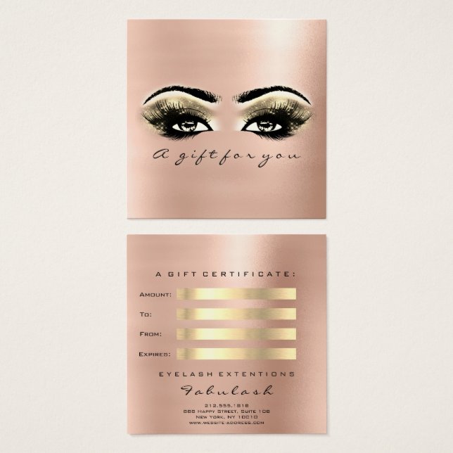 Cartes De Visite Certificat cadeau Rose Blush Lashes Artiste maquil (Devant & derrière)