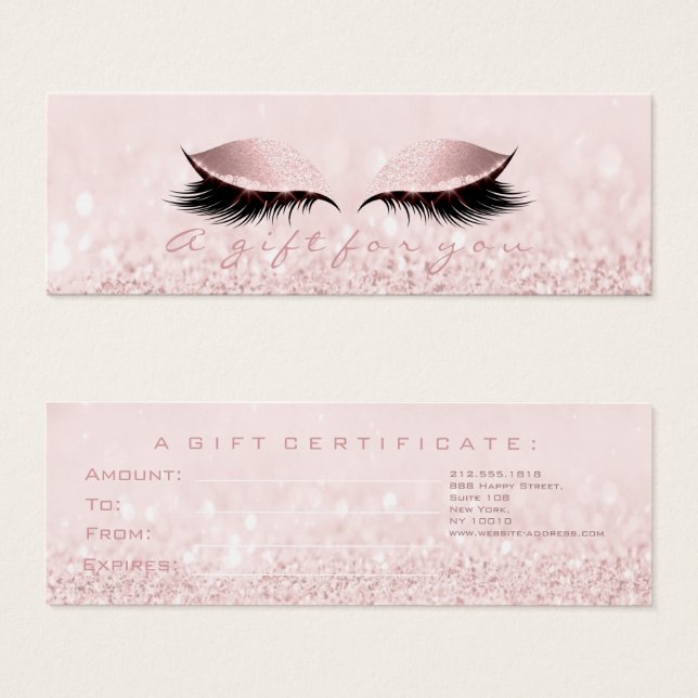 Cartes De Visite Certificat cadeau Rose Pastel Pink Lashes Maquilla (Devant & derrière)