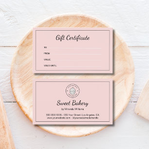 Cartes De Visite Certificat Cadeau Rose sur Mesure pour Boulangerie