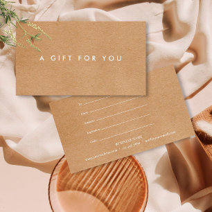 Cartes De Visite Certificat cadeau rustique minimaliste