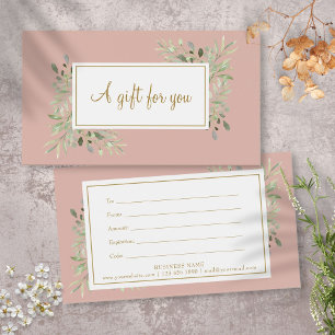 Cartes De Visite Certificat Cadeau Script Feuilles de Printemps Ros