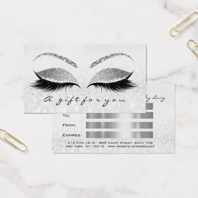 Cartes De Visite Certificat cadeau Silver Grey Extension Maquillage (Bureau)