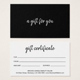 Cartes De Visite Certificat cadeau simple Black Business moderne